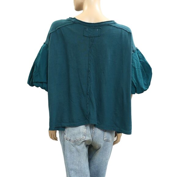 Free People We The Free Blossom Tee Blouse Top Short Puff Sleeve Cotton M 281860 - Picture 6 of 8